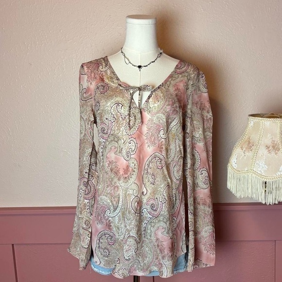 HeartSoul Tops - vtg y2k cottage fairy paisley blouse heartsoul sz large pink cream